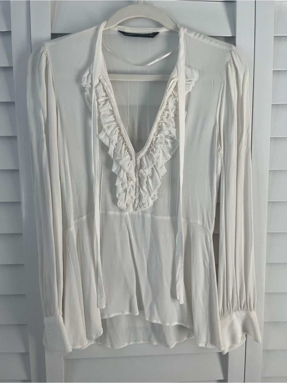 Zara Ruffle V-Neck Long Sleeve Blouse